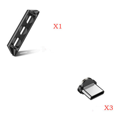 Magnetic charging cable components with one adapter and three connectors for easy device compatibility.