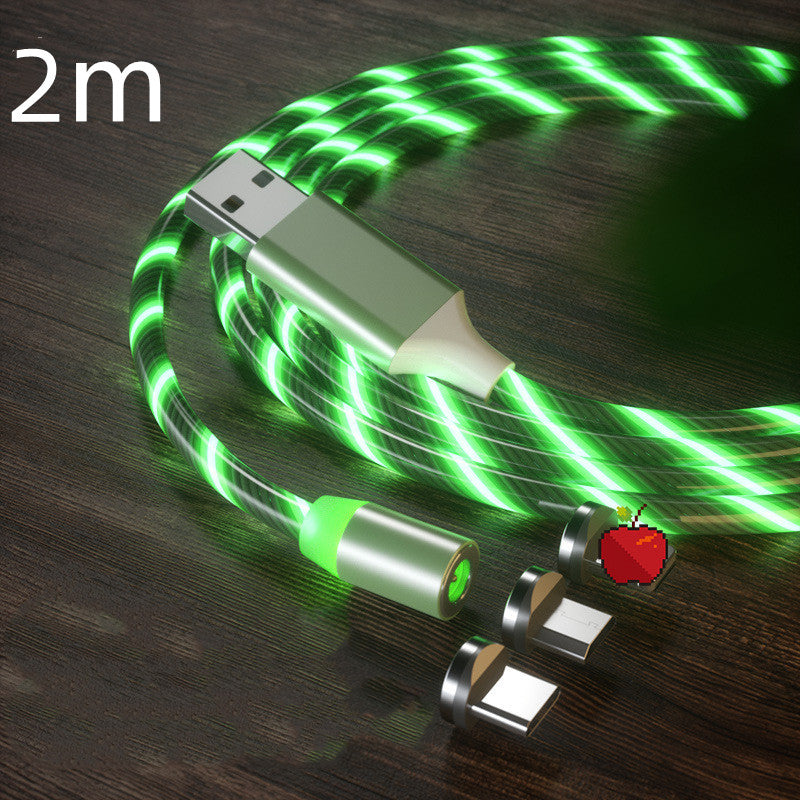 Magnetic Charging Cable Streamer Fast Charging Cable Lighting Micro USB Cable LED Magnet Charger Type-C Cable, 2m length.