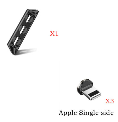 Magnetic charging cable components showing one connector and three Apple single side attachments.