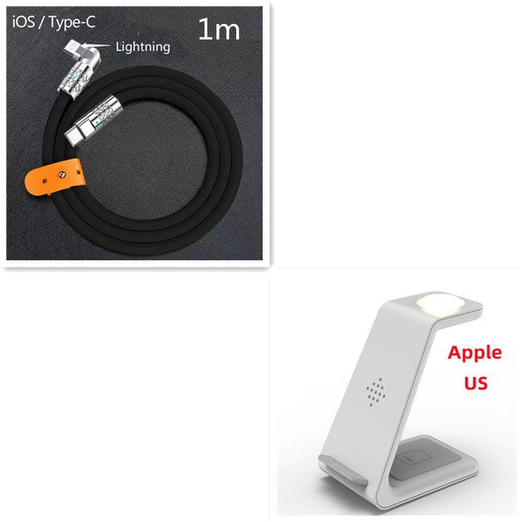 3 In 1 Fast Charging Station Wireless Charger Stand Wireless Quick Charge Dock For Phone Holder featuring charging cable and stand.