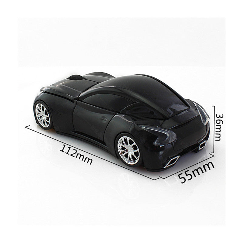 Creative Photoelectric Car Wireless Mouse Computer Accessories shown in sleek black design with measurements.